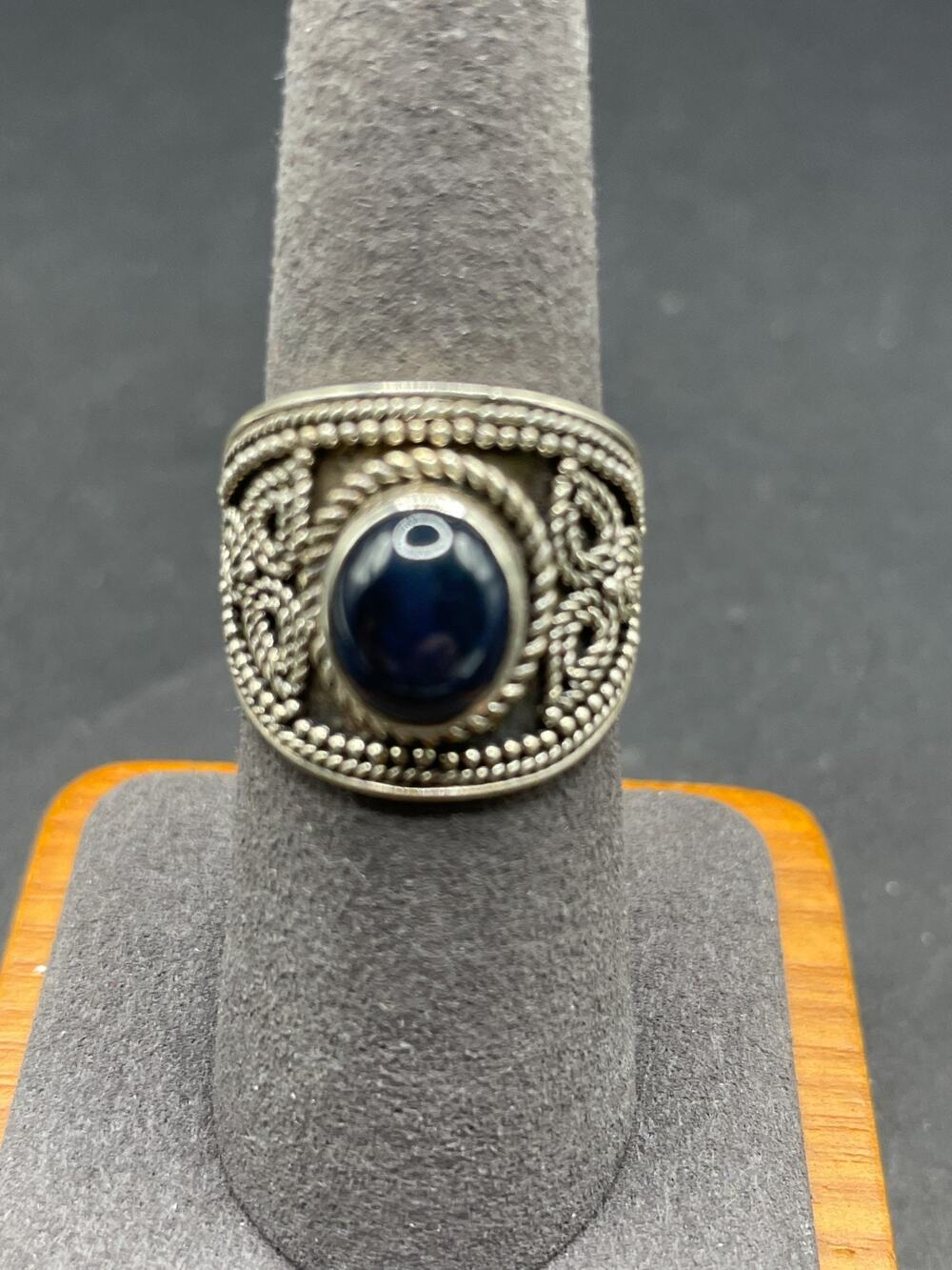 Vintage Sterling Silver 925 Natural Blue Sapphire Gemstone Ring Boho Band Ring 7